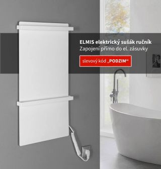 🔥 ELMIS elektrický sušák ručníků 400x800 mm, 120 W, hliník, bílá mat, zapojení přímo do zásuvky. 🍁 slevový kód PODZIM...